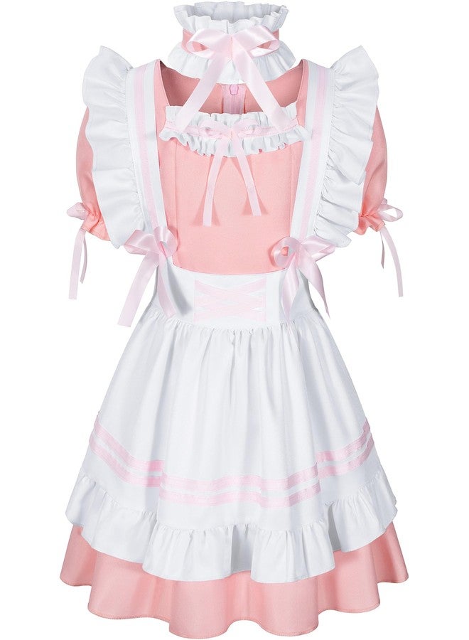 Irtysh Girls French Maid Costume Maid Apron Fancy Dress Halloween Outfit Cosplay Costume Accessories Set(PK 130) Pink - Image 2